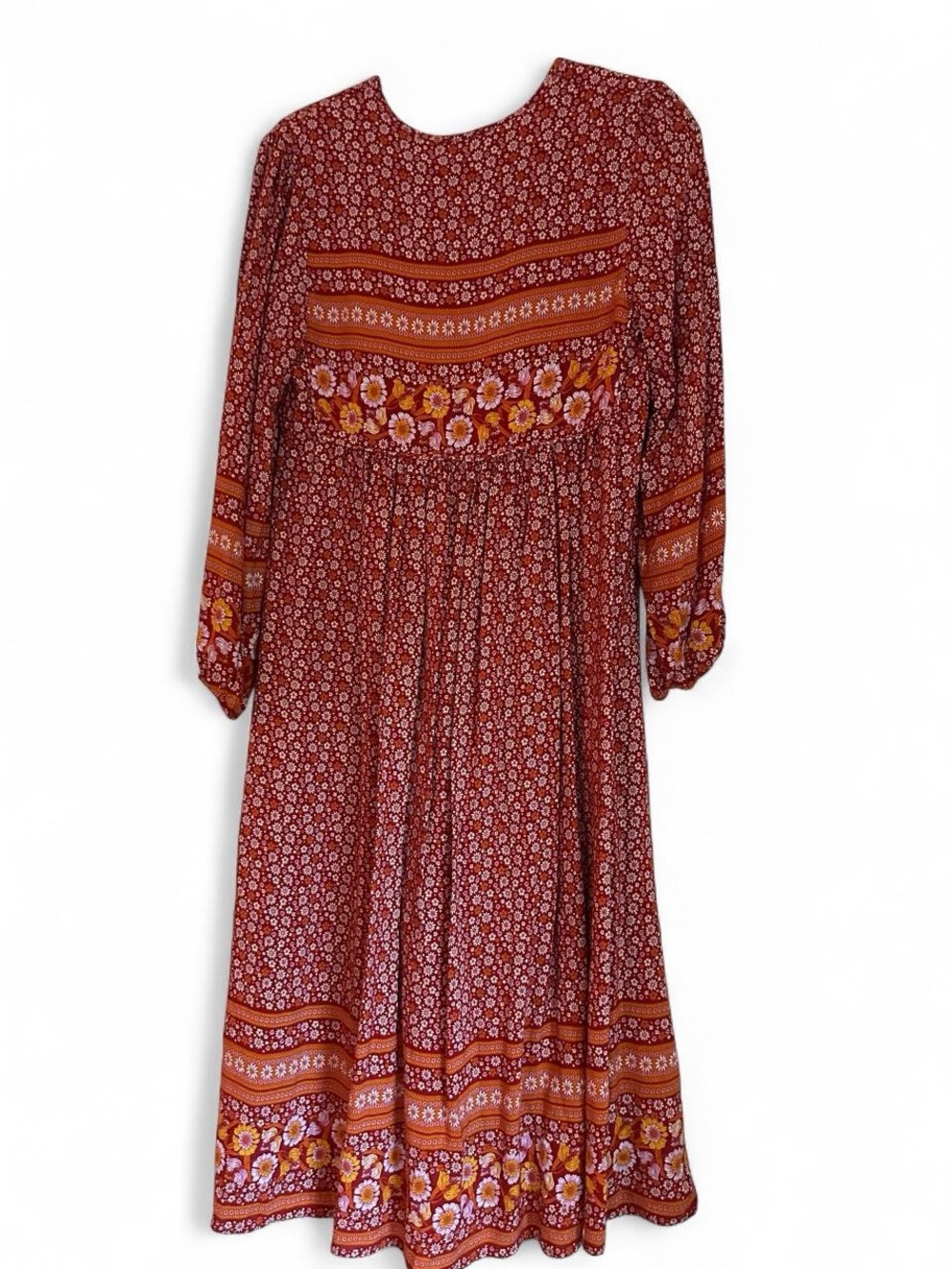 Rust Floral Maxi Dress with Tassel Tie - Picture 3 of 3